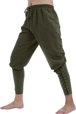 Generic Mens Trousers Medieval Pirate Ship Navigation Quick Dry Pants Leg Bandage Pants Renaissance Knight Trousers Green