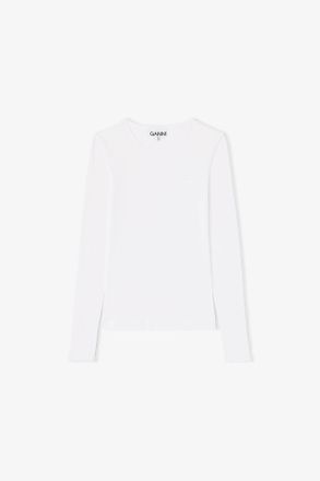 Ganni White Rib Long-sleeve Top - Size XXS Organic Cotton