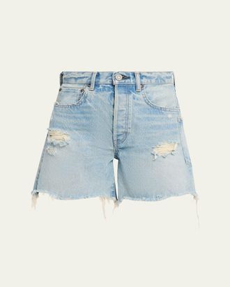 Moussy Vintage Distressed Denim Mid-Rise Shorts
