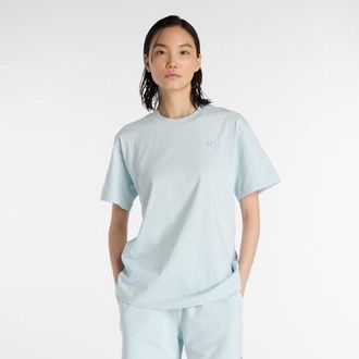 New Balance Donna Athletics Jersey T-Shirt in Blu, Jersey di Cotone, Taglia XL