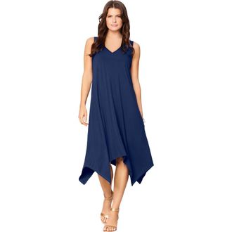 Roaman's Plus Size Stretch Knit Mid Length Sleeveless Swing Dress in Evening Blue at Nordstrom, Size 24
