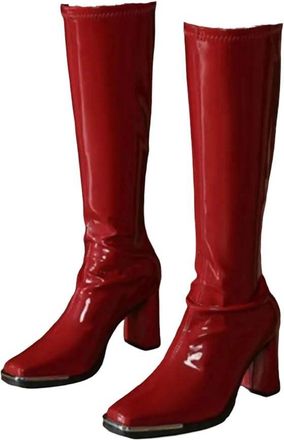 Generic Womens Patent Leather High Heel Boots Casual Outdoor Chelsea Style
