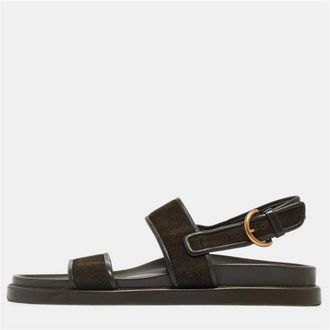 Gianvito Rossi Olive Green Leather And Suede Flat Sandals