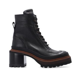 See By Chlo&eacute; Black Calfskin Lace-Up Womens Boots