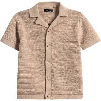 Next Kids Cotton Blend Button-Up Shirt in Neutral at Nordstrom, Size 12-18M