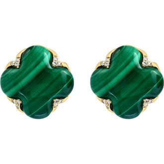 Effy 14K Yellow Gold Malachite & Diamond Clover Stud Earrings - 0.06ct. in Green at Nordstrom Rack