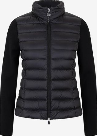 Moncler Taillierter Wollcardigan mit Daunenteilen und Kapuze