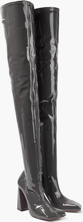 Patent Over-the-Knee Boots MARINE with 11cm Square Toe size 39
