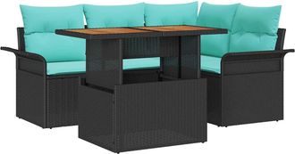 vidaXL Conjunto De Sof&aacute; De Jard&iacute;n 5 Uds. Negro Polirat&aacute;n Vidaxl