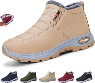 Generic Womens Fur Lined Non-Slip Warm Orthopaedic Boots, Winter Waterproof Snow Boots with Arch Support, Wide Fit Slip-On Sneakers (6.5,Beige)