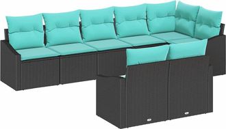 vidaXL Juego De Sof&aacute; 8 Uds. Negro Rat&aacute;n Sint&eacute;tico Vidaxl