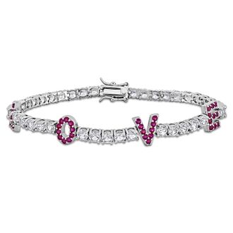 Mimi & Max 14 1/4ct TGW Created Ruby Created White Sapphire LOVE Bracelet Sterling Silver