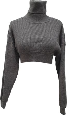 Alexandre Vauthier Rib Knit Cropped Sweater in Grey Wool