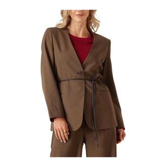 Ydence Ydence - Bruine Lexie Blazer voor herfst/winter - Dames - Jassen - Bruin - Maat: S Poliester