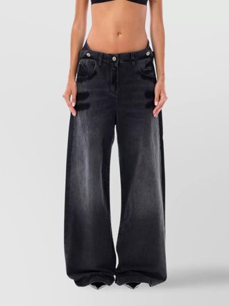 The Attico denim mid-rise double-waist wide-leg jeans