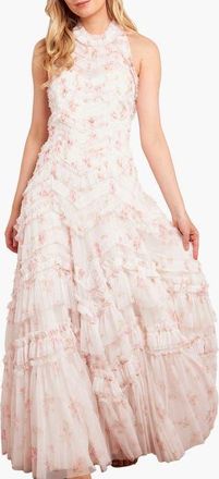 Needle & Thread Magnolia Ditsy Elia Halter Neck Gown in Moonshine/seashell at Nordstrom, Size 12