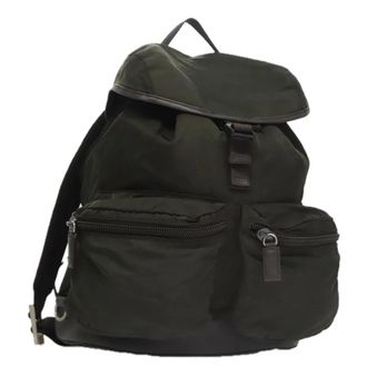 Prada Double Front Pocket Tessuto Khaki Nylon Backpack Bag (Pre-Owned)