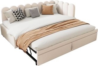 STILVORA Cama Nido 90 X 200 Cm Y 180 X 200 Cm De Terciopelo Con Cabecero Extensible, Respaldo Tapizado, Sin Colch&oacute;n, Beige