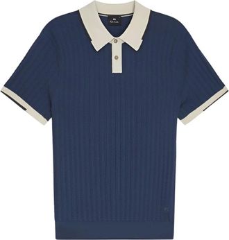 Paul Smith Polo Shirts, male, Blue, S, Waffle Knit Polo Shirt