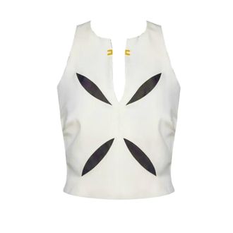 Elisabetta Franchi Sleeveless Tops, female, White, Size: M Lightweight Crepe Top with Two-Tone Cut-outs