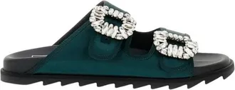 Roger Vivier Sliders, female, Green, Size: 6 US Slidy Viv Flat Sandals