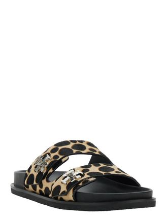 Tory Burch Turnlock Brown Sandals With Double Strap And Leopard Print In Leather Woman