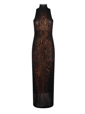 Jean Paul Gaultier Long Mesh Dress Double Layer Wood Printed Long Mesh Dress
