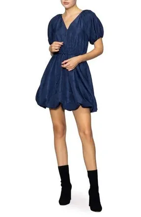 Melloday Tie Waist Bubble Minidress in Blue at Nordstrom Rack, Size X-Small