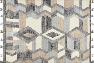 Beliani Alfombra Kilim De Lana Gris Azul Beige 200 X 300 Cm A Mano Borlas Aygezard