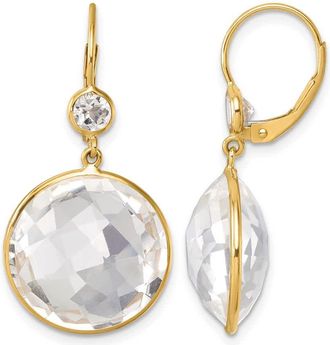Diamond2Deal 14K Yellow Gold Crystal and White Quartz Drop Dangle Earrings