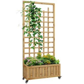 OUTSUNNY Wooden Trellis Planter - Raised Garden Bed with Wheels and Bed Liner | TJ Hughes