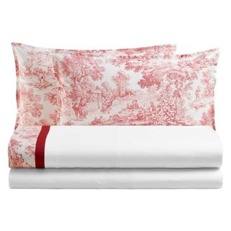 Biancoperla TOILE DE JOUY Eco-friendly double bed set, Coral