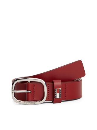 Tommy Jeans Lederg&uuml;rtel TOMMY JEANS TJW OVAL 3.0 cm breit, Damen, Gr. 75, rustic cherry, Rindsleder, unifarben, G&uuml;rtel Lederg&uuml;rtel, Ovale Einfachdornschliesse und