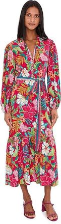 Adrianna Papell Rayon Printed Midi Dress Womens Dress Red : 14, Viscose