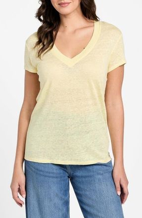 Guess Lindsey V-Neck Linen T-Shirt in Cotton Yellow at Nordstrom, Size Medium