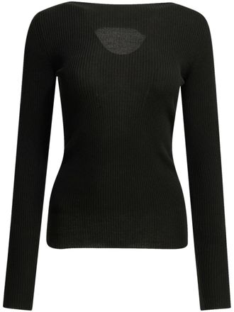 Rick Owens Fitted Black Long-Sleeved Top With Sheer Panel Detail