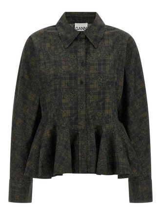 Ganni Green Floral Tartan Shirt