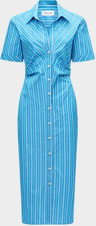 C&acirc;llas Milano Lou Pleated Striped Cotton Midi Shirtdress