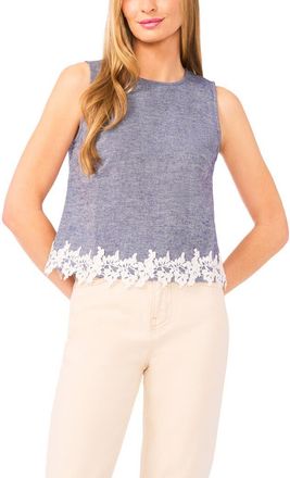 CeCe by Cynthia Steffe Lace Trim Sleeveless Top in Medium Indigo at Nordstrom, Size X-Large