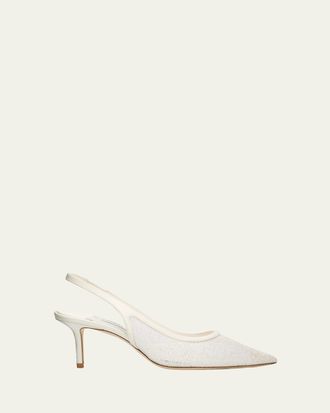 Jimmy Choo London 65mm Love Lace Satin Slingback Pumps