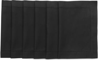 Solino Home Cotton Linen Hemstitch Placemats Set of 6, 14 x 19 Inch for Dining Table, Holiday and Everyday Table Decor in Black at Nordstrom, Size