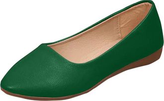 Generic Ladies Flat Shoes Comfortable Casual Ballet Flats Pointed Toe Solid Color Classic Stylish Breathable Slip On Walking Flats Shoes Work Shopping Green