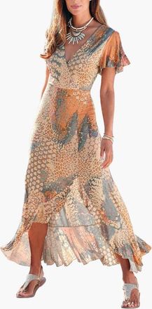 Lascana Womens Printed Side Slit Maxi Dress in Orange Multi at Nordstrom, Size 12