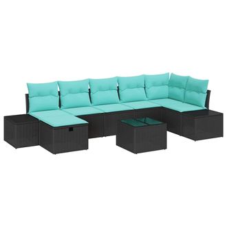 vidaXL Conjunto De Sof&aacute; De Jard&iacute;n 8 Uds. Negro Rat&aacute;n Sint&eacute;tico Vidaxl