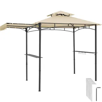 TecTake Maracaibo BBQ Pavilion with awning, weatherproof, windbreak in Light Sand | Size: Large