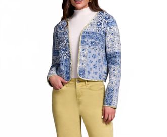 Tribal Quilted Cotton Patchwork Reversible Jacket In Ultrablue