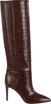 PARIS TEXAS Ebony Stiletto Boot 85 Pointed Crocodile-Effect Leather Boots