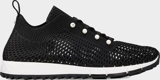 Jimmy Choo London Veles Imitation Pearl-Embellished Knit Sneakers