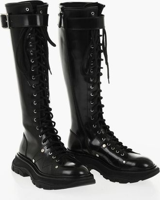 Alexander McQueen Anfibi Sotto al Ginocchio in Pelle Spazzolata Alexander McQueen