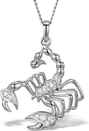 The Diamond Store 9K White Gold Diamond Scorpio Pendant Necklace 0.06ct